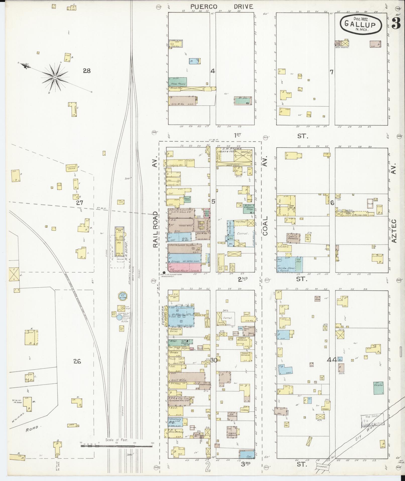 Sanborn Fire Insurance Map from Gallup, Mckinley County, New Mexico (1893), Sheet #0003 - Complete Map Set gallery image, historic Sanborn map, vintage wall art, New Mexico New Mexico