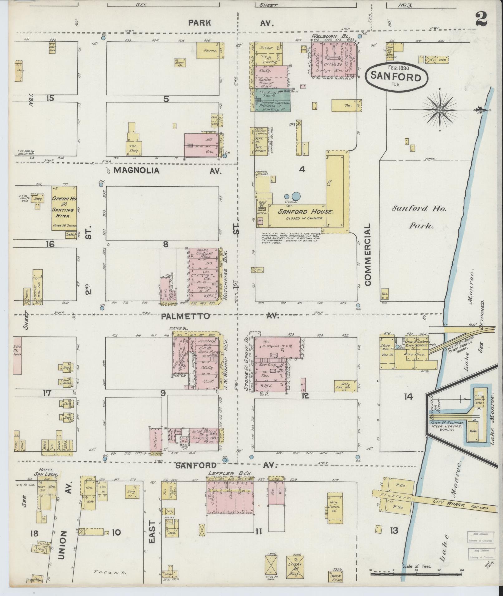 Sanborn Fire Insurance Map from Sanford, Seminole County, Florida (1890), Sheet #0002 - Historic Sanborn Fire Insurance Map Print, vintage old map wall art, antique decor, genealogy gift, Florida Florida map
