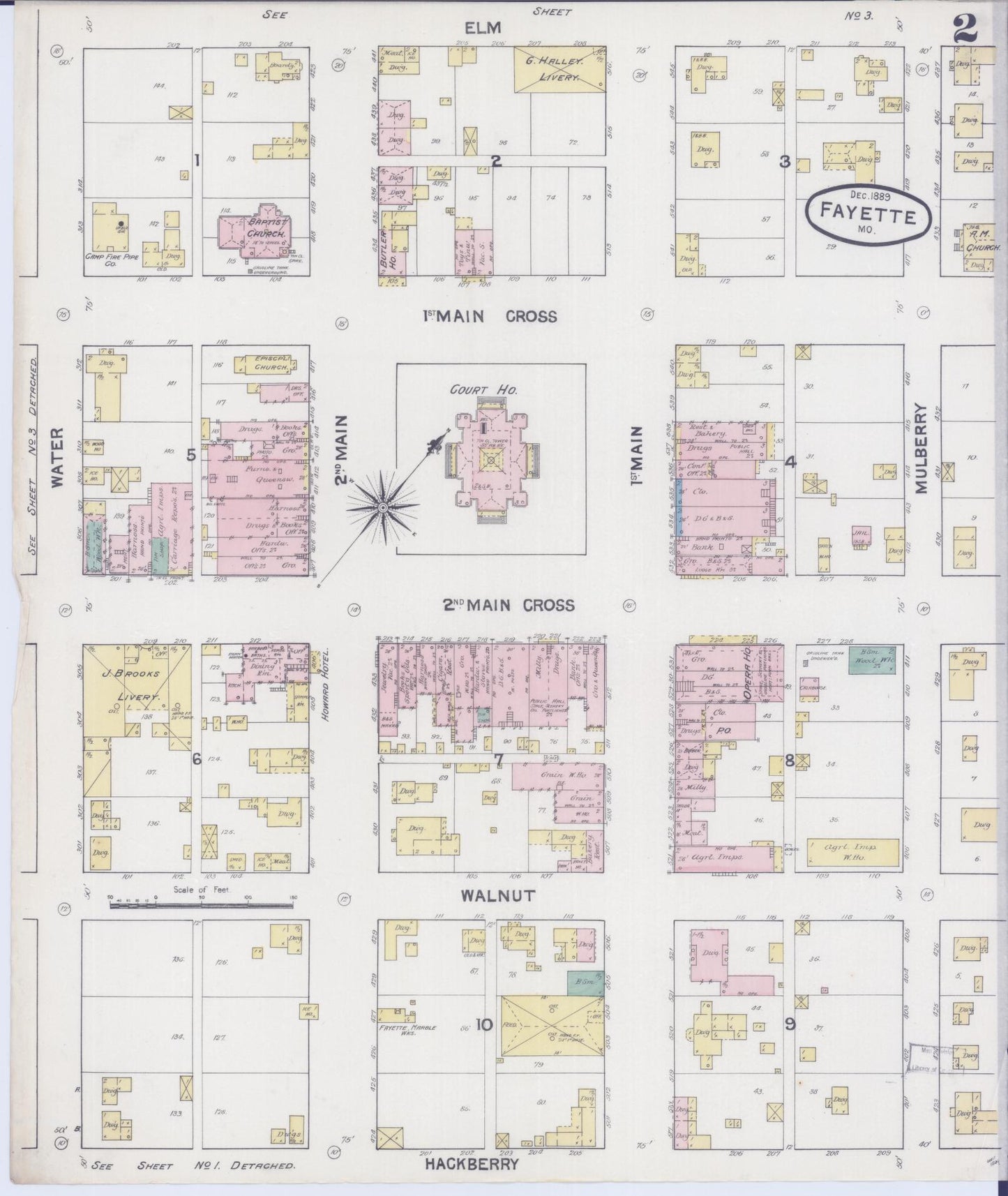 Sanborn Fire Insurance Map from Fayette, Howard County, Missouri (1889), Sheet #0002 - Complete Map Set gallery image, historic Sanborn map, vintage wall art, Missouri Missouri