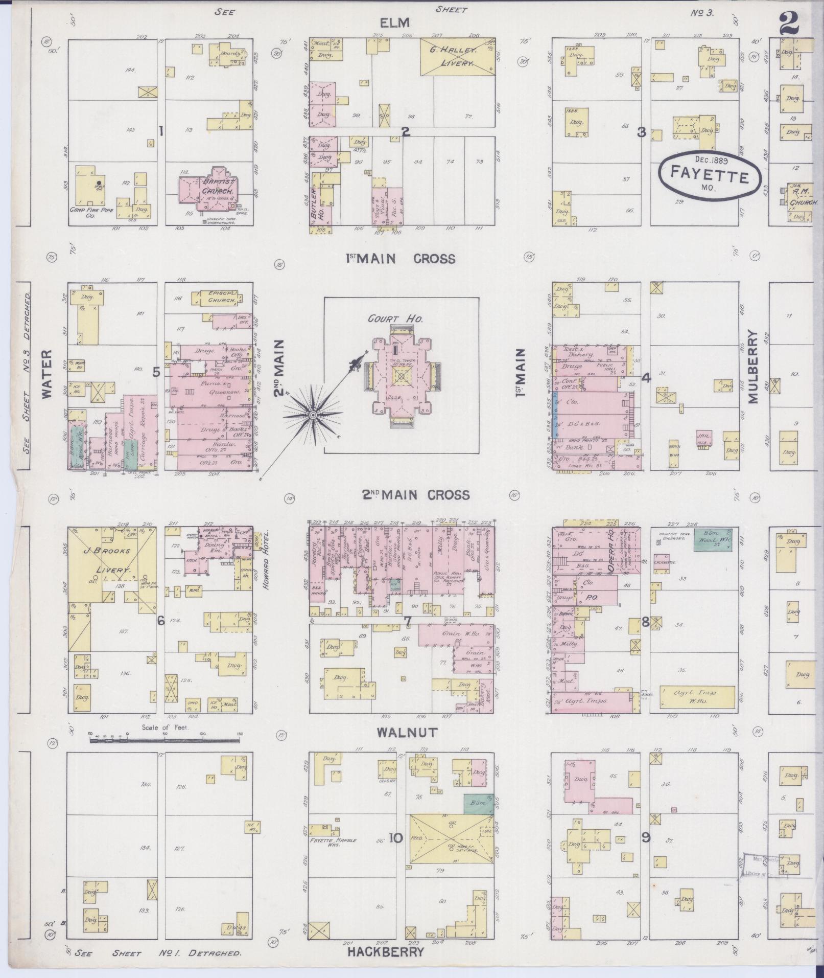 Sanborn Fire Insurance Map from Fayette, Howard County, Missouri (1889), Sheet #0002 - Complete Map Set gallery image, historic Sanborn map, vintage wall art, Missouri Missouri