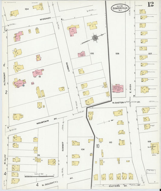 Sanborn Fire Insurance Map from Somerville, Somerset County, New Jersey (1910), Sheet #0012 - Historic Sanborn Fire Insurance Map Print, vintage old map wall art, antique decor, genealogy gift, New Jersey New Jersey map
