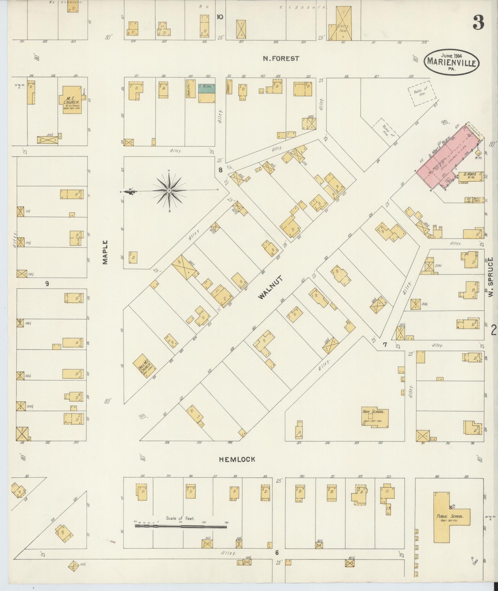 Sanborn Fire Insurance Map from Marienville, Forest County, Pennsylvania (1904), Sheet #0003 - Complete Map Set gallery image, historic Sanborn map, vintage wall art, Pennsylvania Pennsylvania