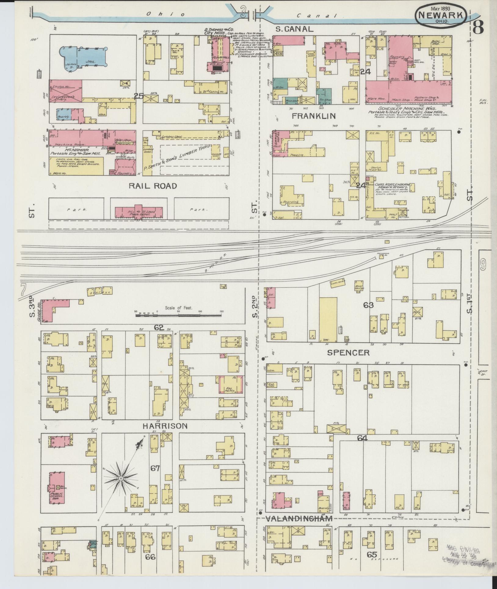 Sanborn Fire Insurance Map from Newark, Licking County, Ohio (1893), Sheet #0008 - Complete Map Set gallery image, historic Sanborn map, vintage wall art, Ohio Ohio