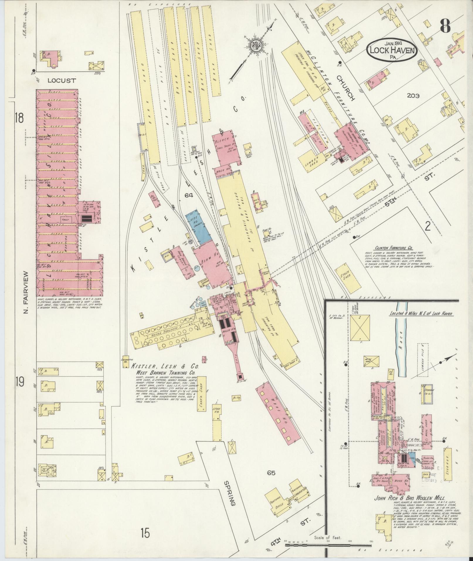 Sanborn Fire Insurance Map from Lock Haven, Clinton County, Pennsylvania (1914), Sheet #0008 - Complete Map Set gallery image, historic Sanborn map, vintage wall art, Pennsylvania Pennsylvania