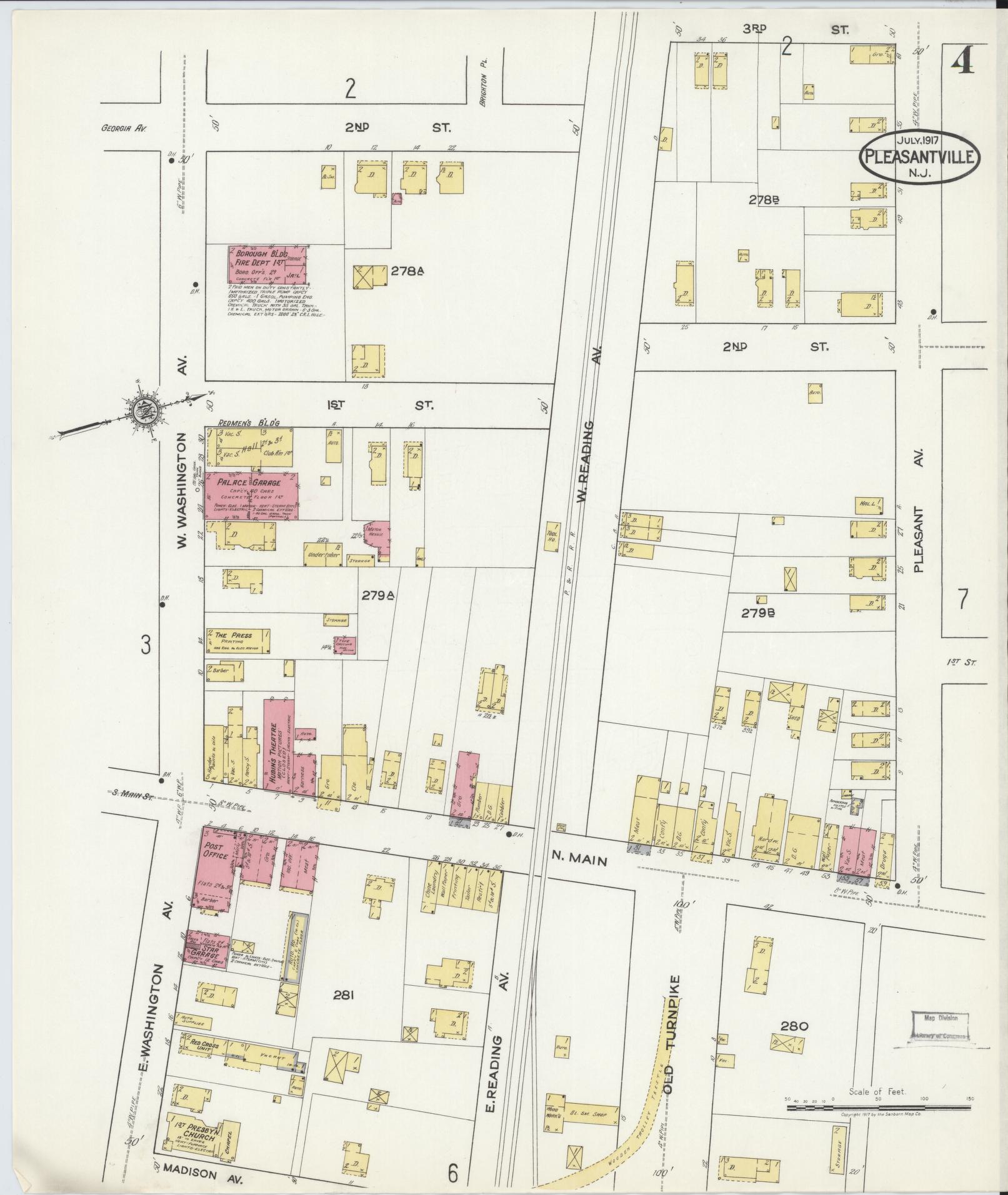 Sanborn Fire Insurance Map from Pleasantville, Atlantic County, New Jersey (1917), Sheet #0004 - Historic Sanborn Fire Insurance Map Print, vintage old map wall art, antique decor, genealogy gift, New Jersey New Jersey map