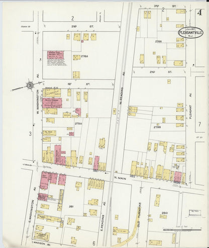 Sanborn Fire Insurance Map from Pleasantville, Atlantic County, New Jersey (1917), Sheet #0004 - Historic Sanborn Fire Insurance Map Print, vintage old map wall art, antique decor, genealogy gift, New Jersey New Jersey map