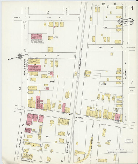Sanborn Fire Insurance Map from Pleasantville, Atlantic County, New Jersey (1917), Sheet #0004 - Historic Sanborn Fire Insurance Map Print, vintage old map wall art, antique decor, genealogy gift, New Jersey New Jersey map