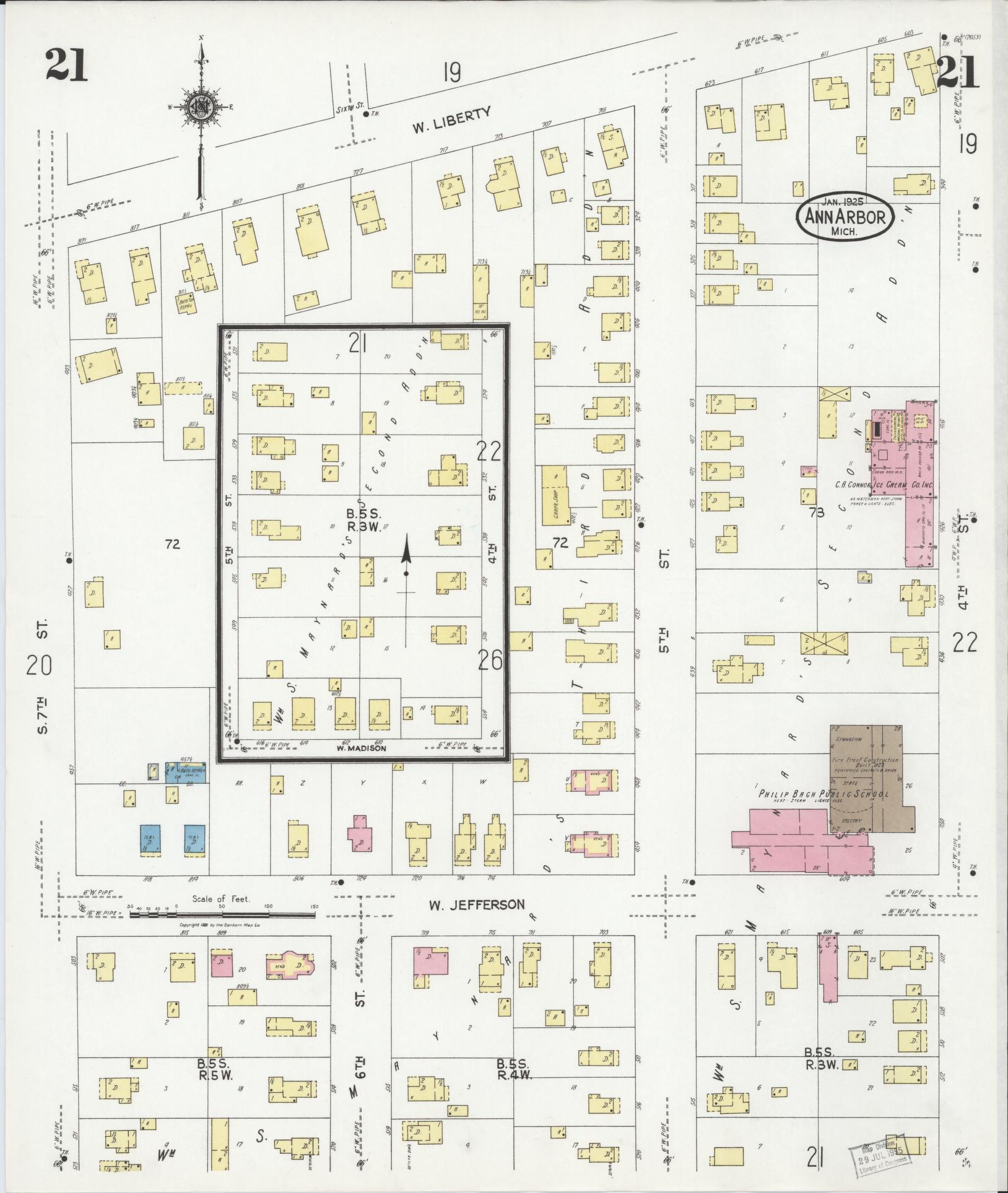 Sanborn Fire Insurance Map from Ann Arbor, Washtenaw County, Michigan (1925), Sheet #0021 - Complete Map Set gallery image, historic Sanborn map, vintage wall art, Michigan Michigan