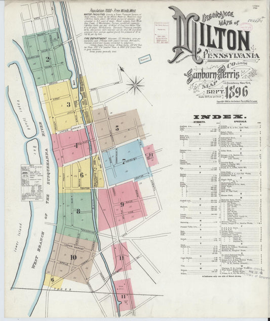 Sanborn Fire Insurance Map from Milton, Northumberland County, Pennsylvania (1896), Sheet #0001 - Historic Sanborn Fire Insurance Map Print, vintage old map wall art, antique decor, genealogy gift, Pennsylvania Pennsylvania map