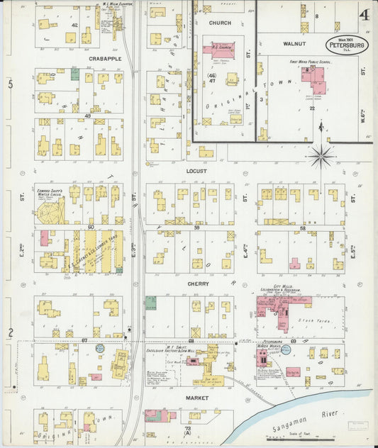 Sanborn Fire Insurance Map from Petersburg, Menard County, Illinois (1901), Sheet #0004 - Historic Sanborn Fire Insurance Map Print, vintage old map wall art, antique decor, genealogy gift, Illinois Illinois map