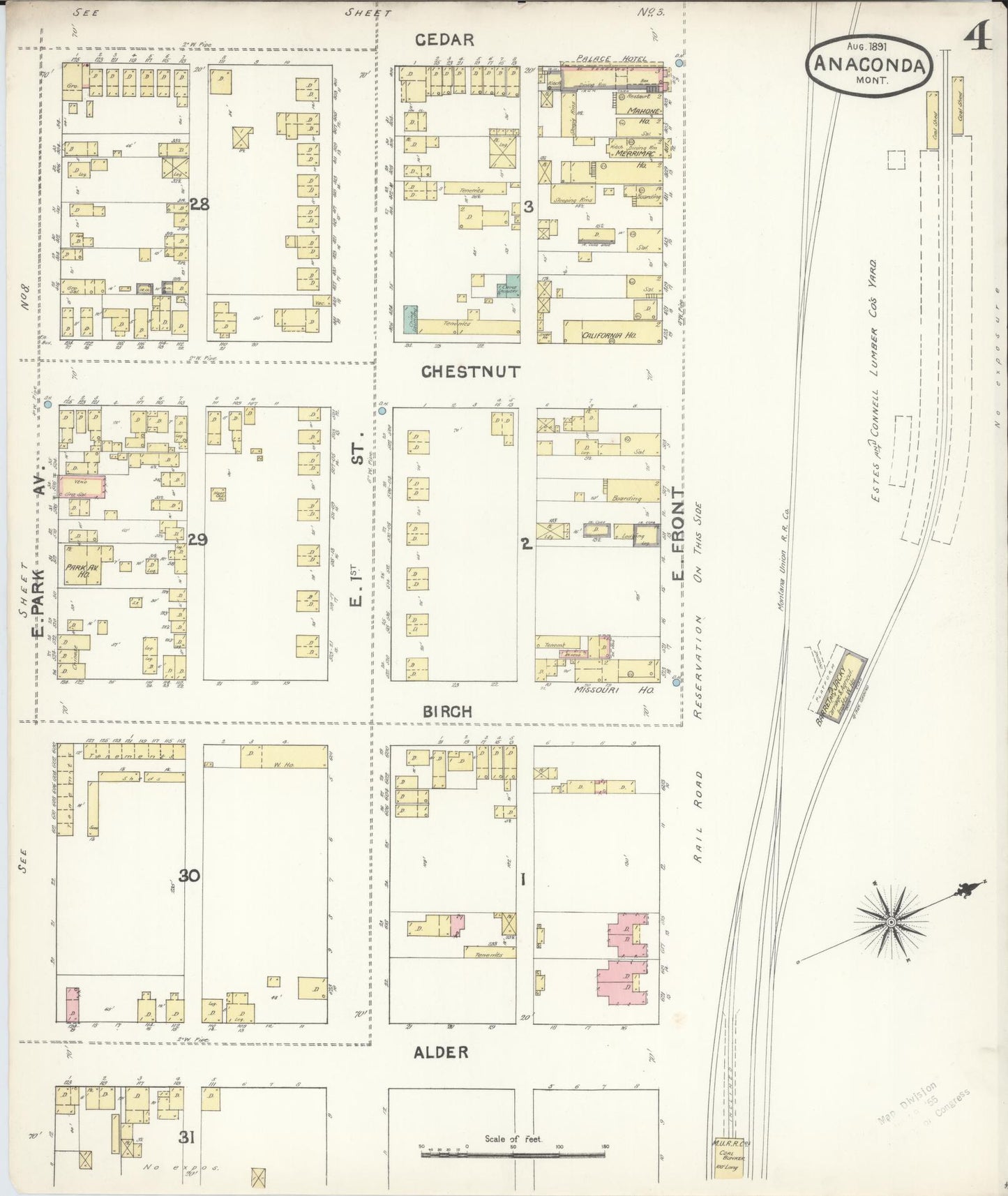 Sanborn Fire Insurance Map from Anaconda, Deer Lodge County, Montana (1891), Sheet #0004 - Complete Map Set gallery image, historic Sanborn map, vintage wall art, Montana Montana