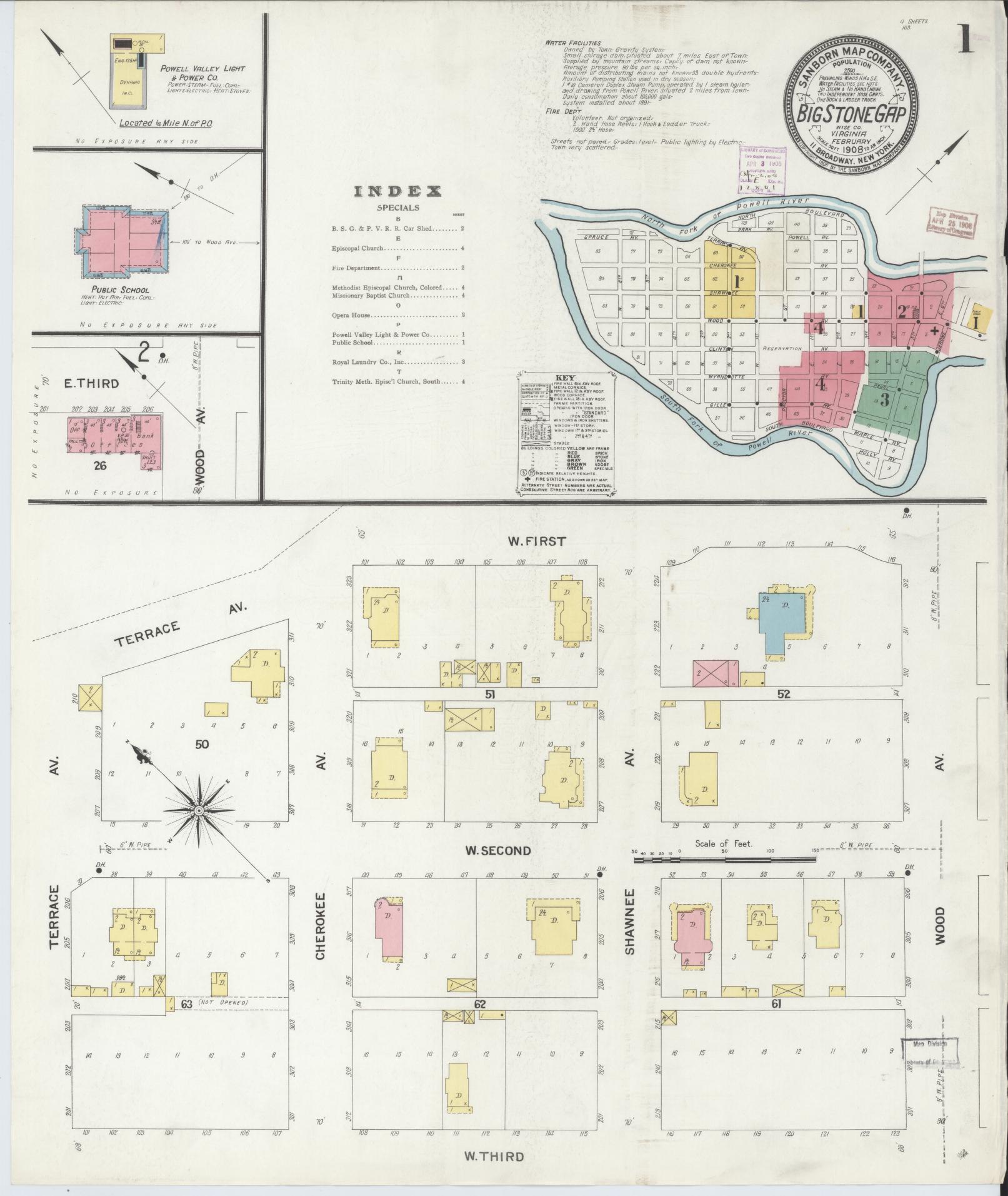 Sanborn Fire Insurance Map from Big Stone Gap, Wise County, Virginia. (1908) – Historic Sanborn Fire Insurance Map Print