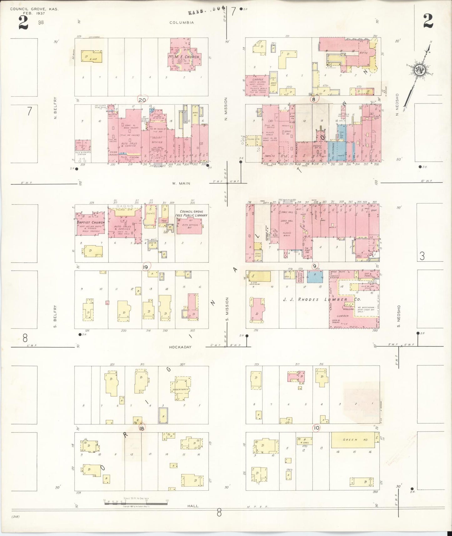 Sanborn Fire Insurance Map from Council Grove, Morris County, Kansas (1944), Sheet #0002 - Historic Sanborn Fire Insurance Map Print, vintage old map wall art, antique decor, genealogy gift, Kansas Kansas map