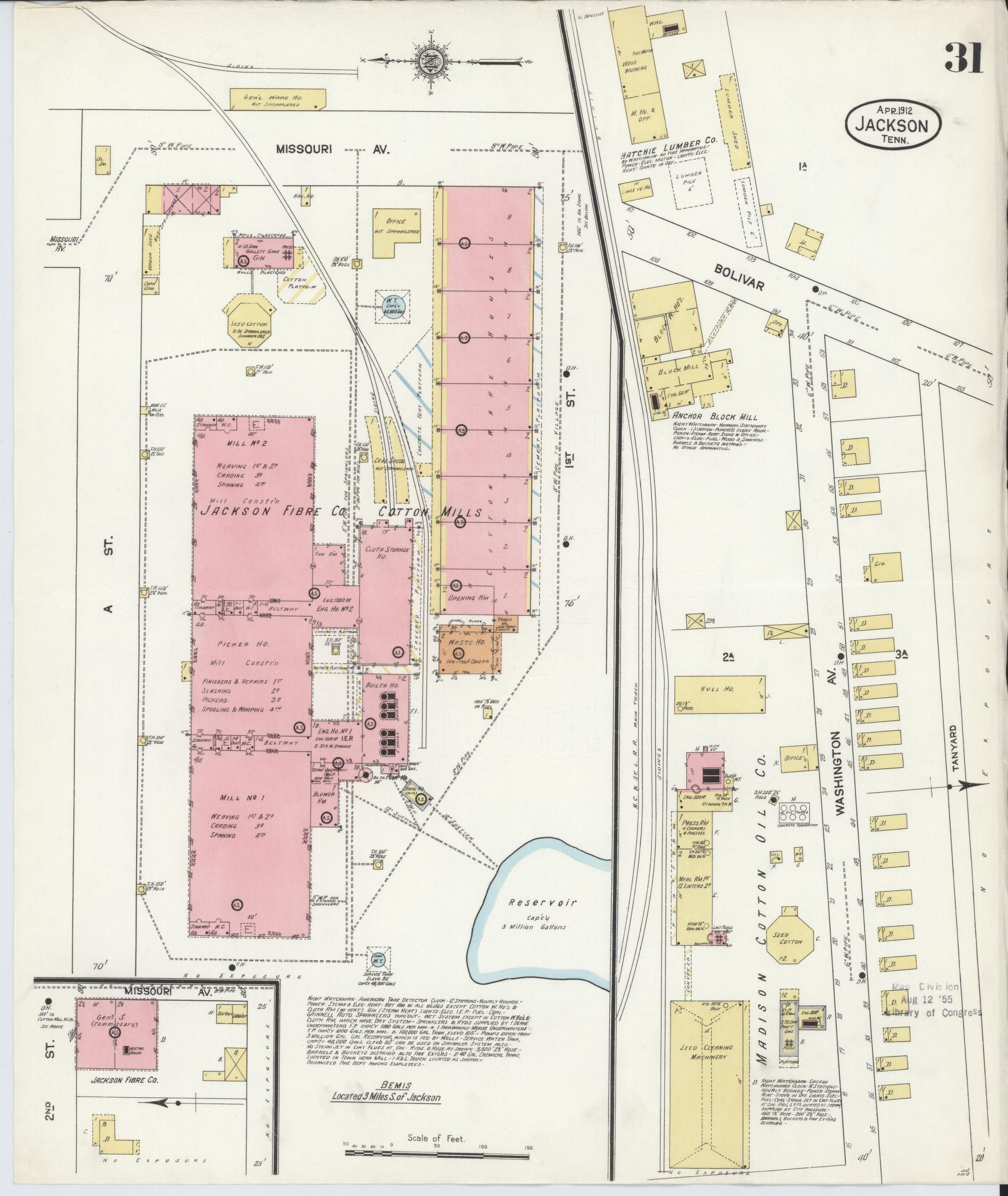 Sanborn Fire Insurance Map from Jackson, Madison County, Tennessee (1912), Sheet #0031 - Complete Map Set gallery image, historic Sanborn map, vintage wall art, Tennessee Tennessee