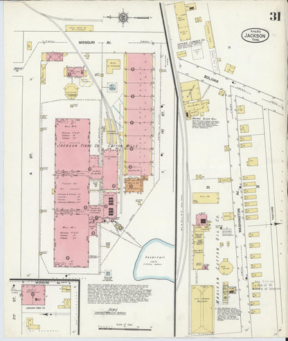 Sanborn Fire Insurance Map from Jackson, Madison County, Tennessee (1912), Sheet #0031 - Complete Map Set gallery image, historic Sanborn map, vintage wall art, Tennessee Tennessee
