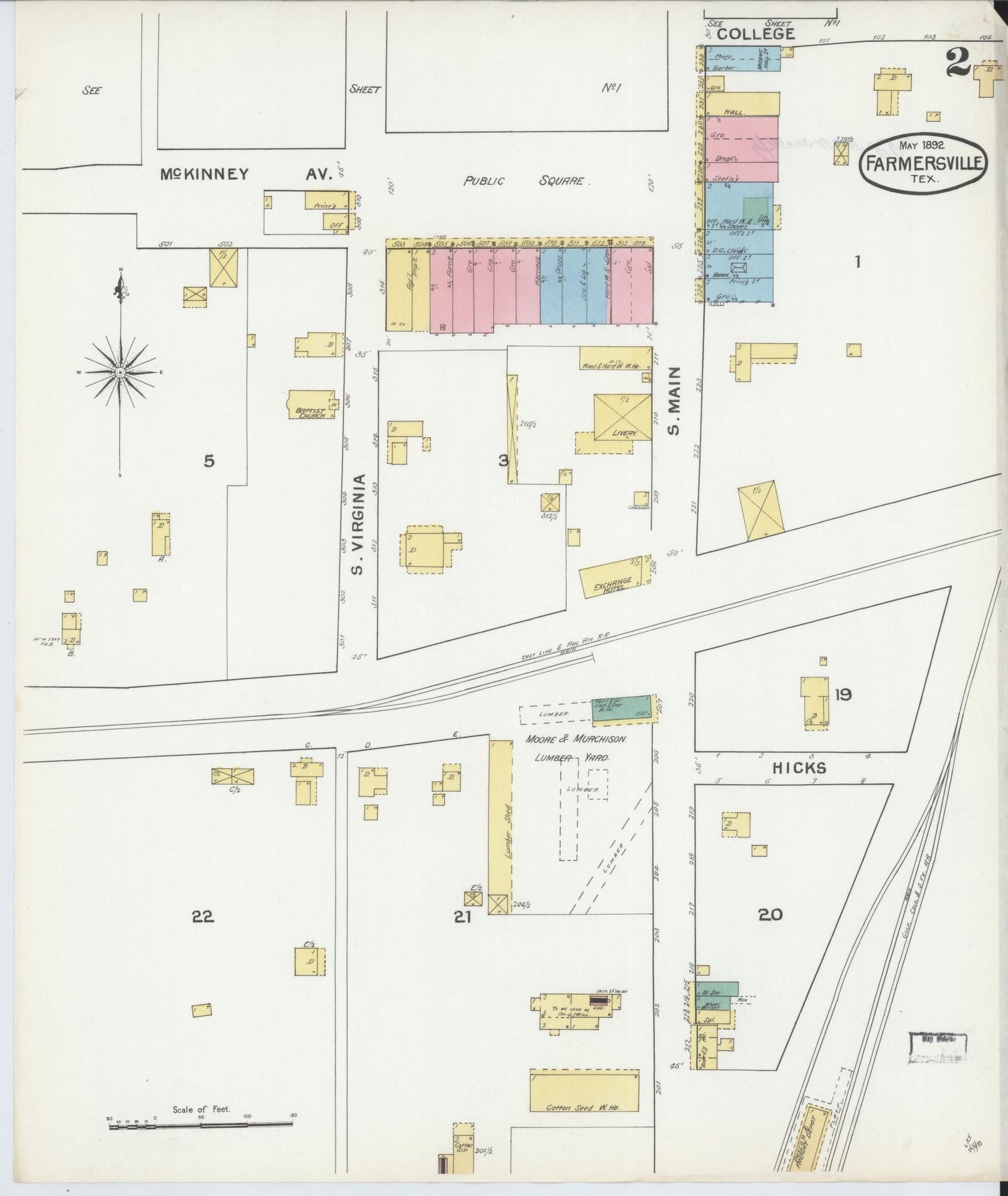Sanborn Fire Insurance Map from Farmersville, Collin County, Texas (1892), Sheet #0002 - Historic Sanborn Fire Insurance Map Print, vintage old map wall art, antique decor, genealogy gift, Texas Texas map