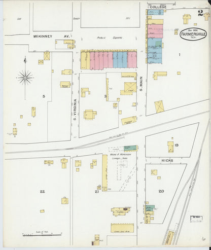 Sanborn Fire Insurance Map from Farmersville, Collin County, Texas (1892), Sheet #0002 - Historic Sanborn Fire Insurance Map Print, vintage old map wall art, antique decor, genealogy gift, Texas Texas map