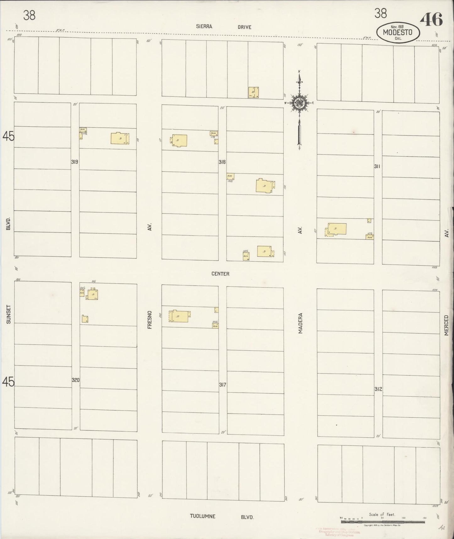 Sanborn Fire Insurance Map from Modesto, Stanislaus County, California (1919), Sheet #0046 - Complete Map Set gallery image, historic Sanborn map, vintage wall art, California California