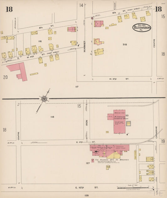 Sanborn Fire Insurance Map from Bloomsburg, Columbia County, Pennsylvania (1922), Sheet #0018 - Historic Sanborn Fire Insurance Map Print, vintage old map wall art, antique decor, genealogy gift, Pennsylvania Pennsylvania map