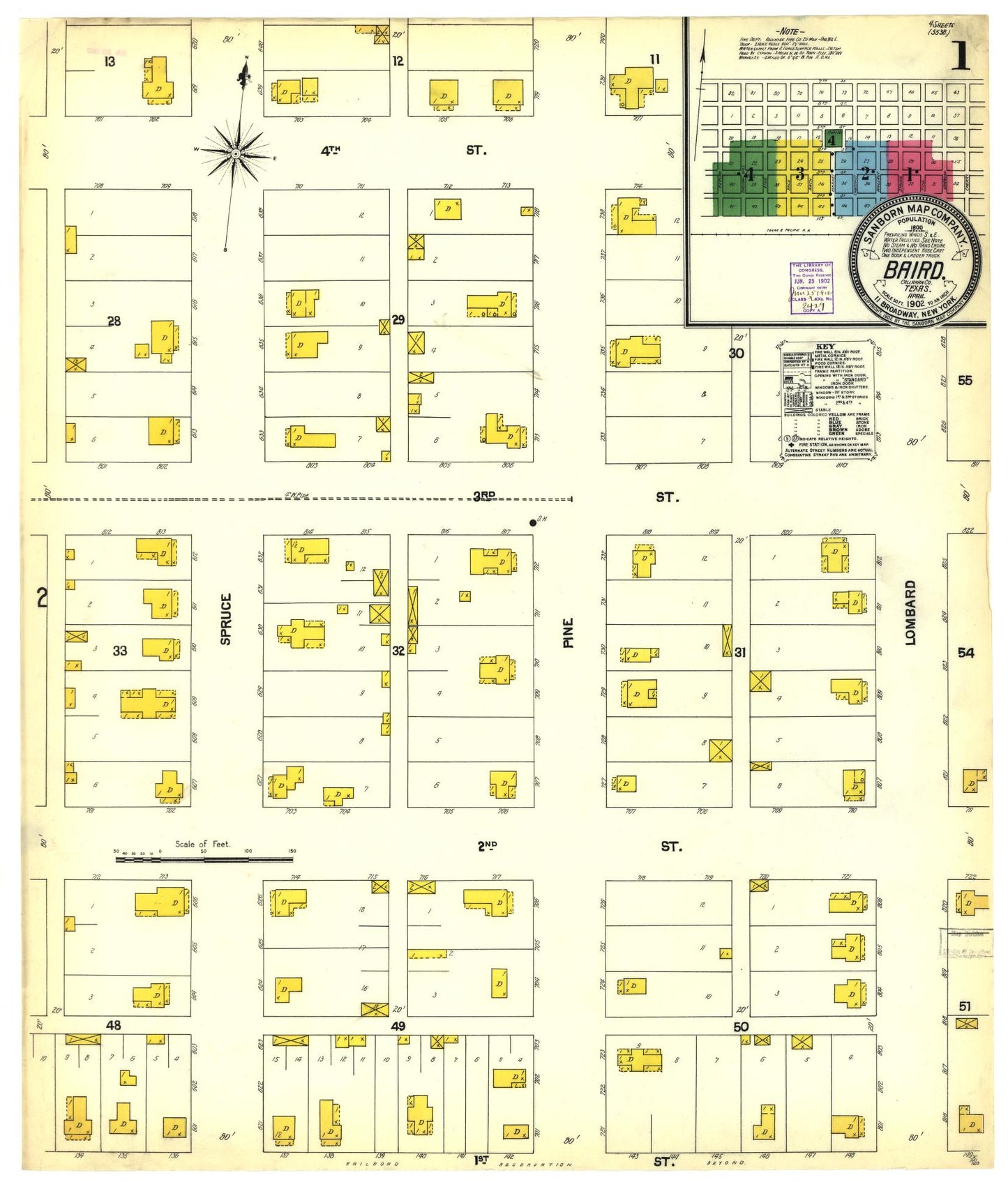 Sanborn Fire Insurance Map from Baird, Callahan County, Texas (1902), Sheet #0001 - Historic Sanborn Fire Insurance Map Print, vintage old map wall art, antique decor, genealogy gift, Texas Texas map
