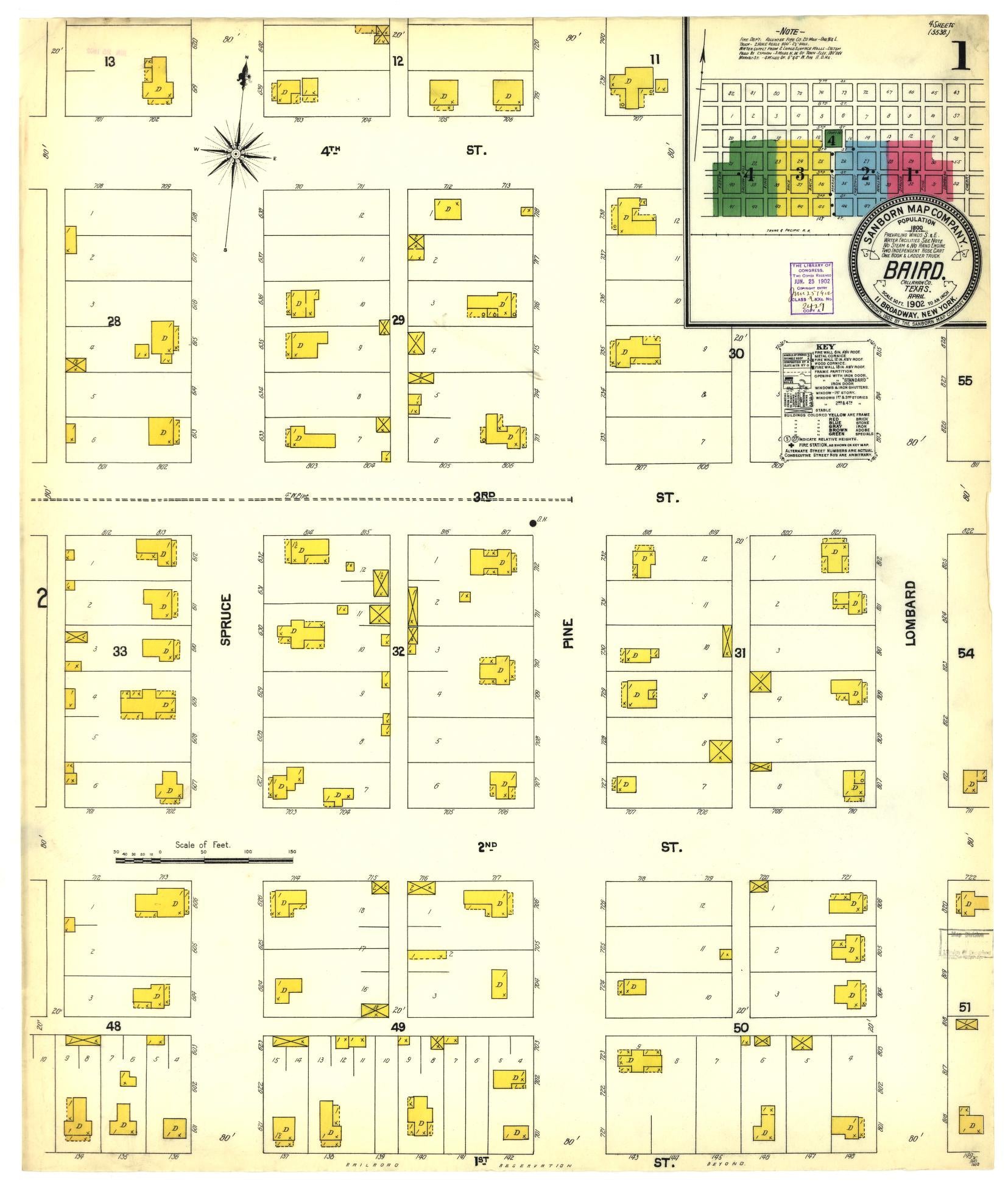 Sanborn Fire Insurance Map from Baird, Callahan County, Texas (1902), Sheet #0001 - Historic Sanborn Fire Insurance Map Print, vintage old map wall art, antique decor, genealogy gift, Texas Texas map