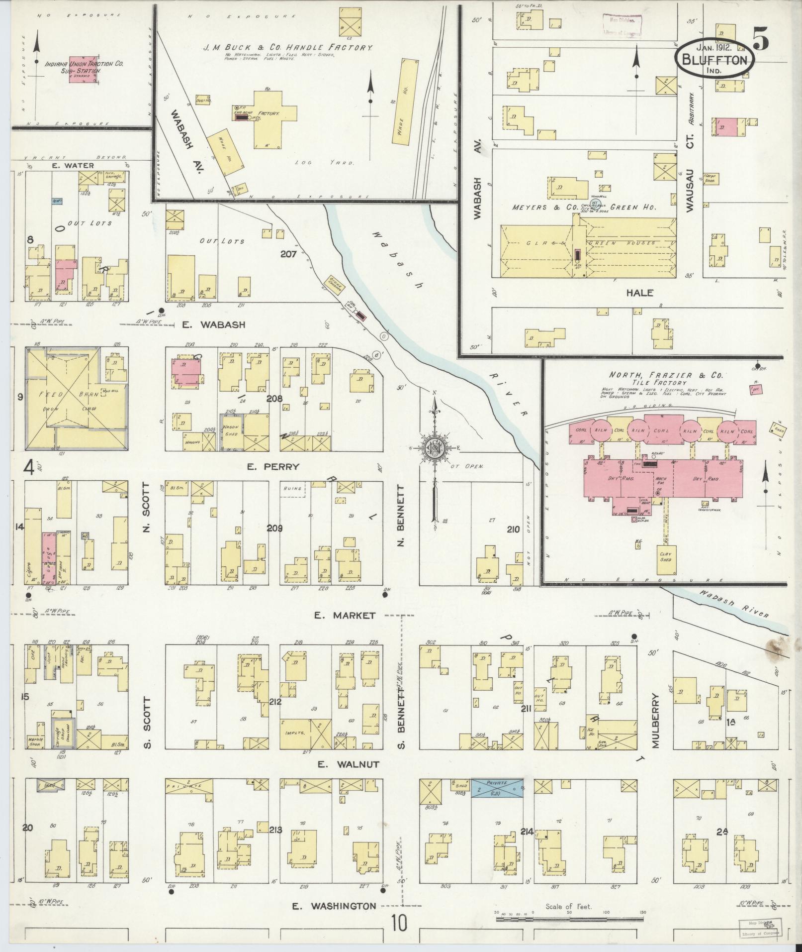 Sanborn Fire Insurance Map from Bluffton, Wells County, Indiana (1912), Sheet #0005 - Complete Map Set gallery image, historic Sanborn map, vintage wall art, Indiana Indiana