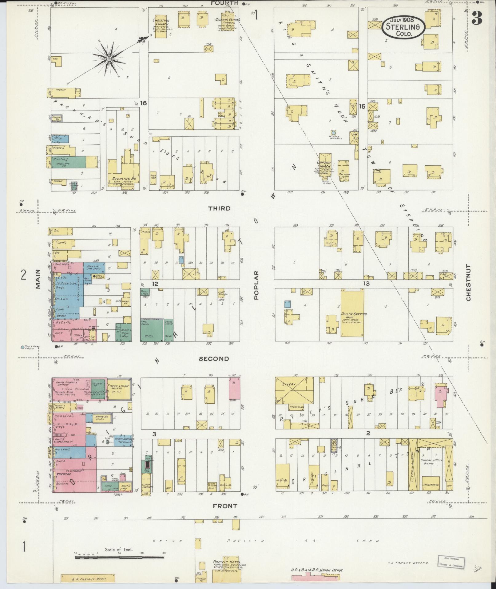 Sanborn Fire Insurance Map from Sterling, Logan County, Colorado (1908), Sheet #0003 - Complete Map Set gallery image, historic Sanborn map, vintage wall art, Colorado Colorado