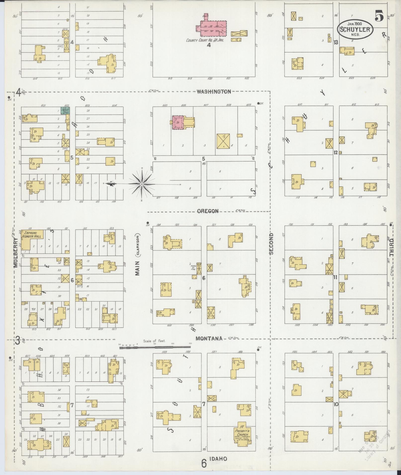 Sanborn Fire Insurance Map from Schuyler, Colfax County, Nebraska (1900), Sheet #0005 - Historic Sanborn Fire Insurance Map Print, vintage old map wall art, antique decor, genealogy gift, Nebraska Nebraska map