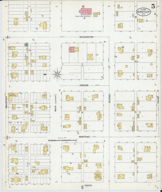 Sanborn Fire Insurance Map from Schuyler, Colfax County, Nebraska (1900), Sheet #0005 - Historic Sanborn Fire Insurance Map Print, vintage old map wall art, antique decor, genealogy gift, Nebraska Nebraska map