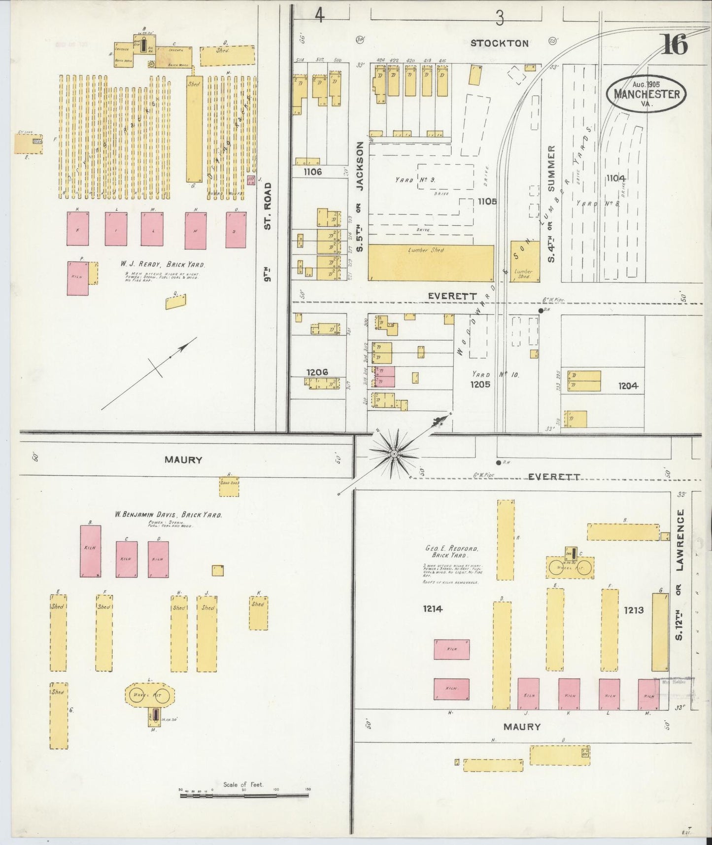 Sanborn Fire Insurance Map from Manchester, Chesterfield County, Virginia. (1905), Sheet 16 – Historic Sanborn Fire Insurance Map Print