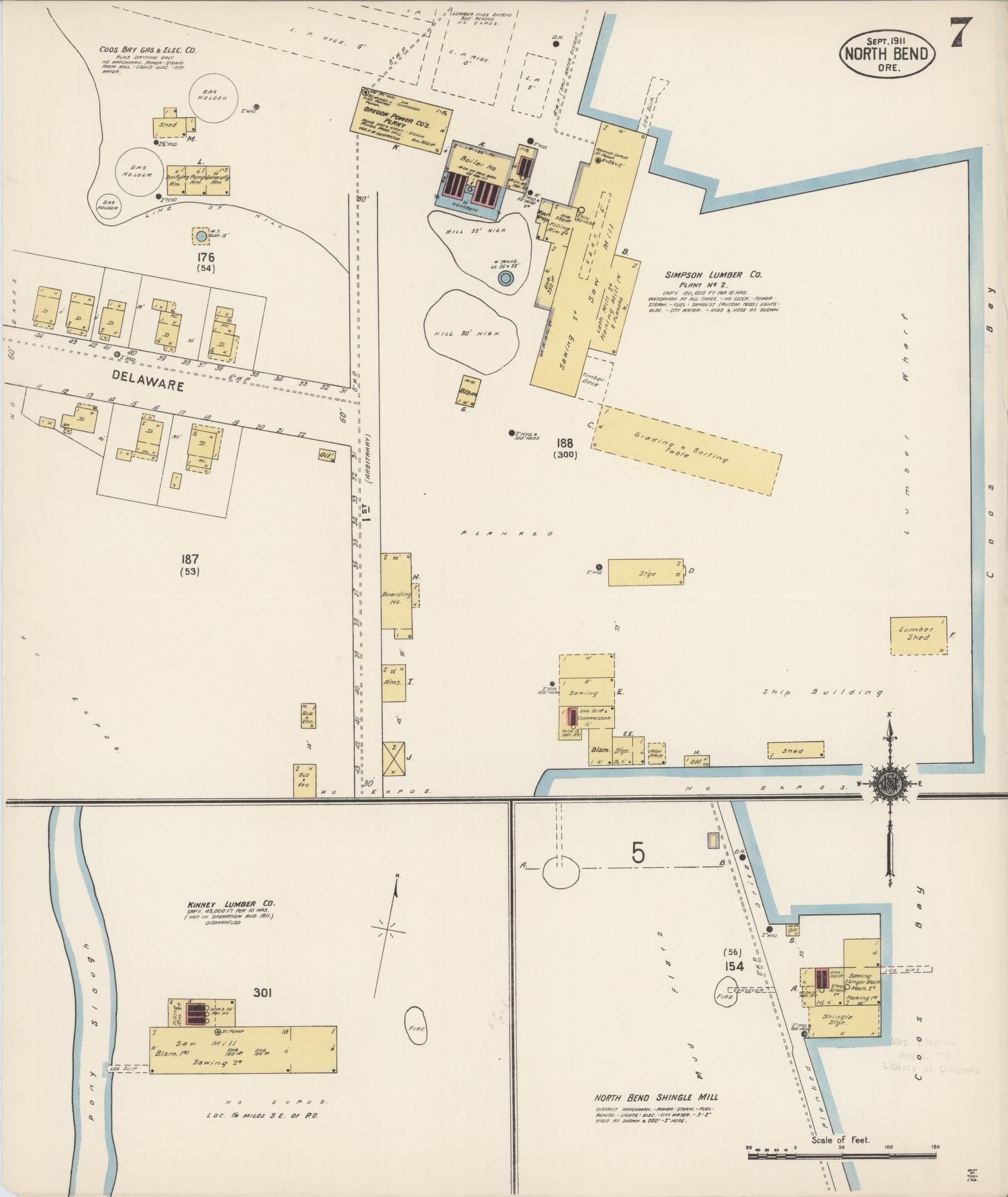 Sanborn Fire Insurance Map from North Bend, Coos County, Oregon (1911), Sheet #0007 - Complete Map Set gallery image, historic Sanborn map, vintage wall art, Oregon Oregon