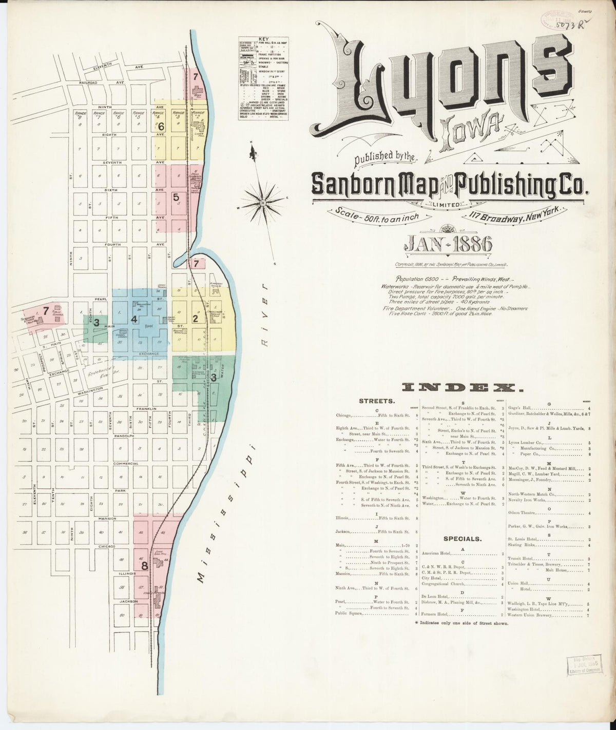 Sanborn Fire Insurance Map from Lyons, Clinton County, Iowa (1886), Sheet #0001 - Historic Sanborn Fire Insurance Map Print, vintage old map wall art