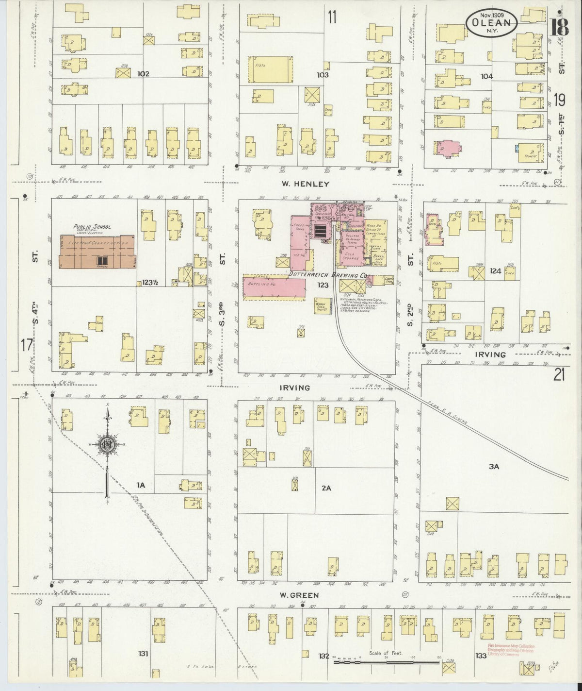Sanborn Fire Insurance Map from Olean, Cattaraugus County, New York (1909), Sheet #0018 - Complete Map Set gallery image, historic Sanborn map, vintage wall art, New York New York