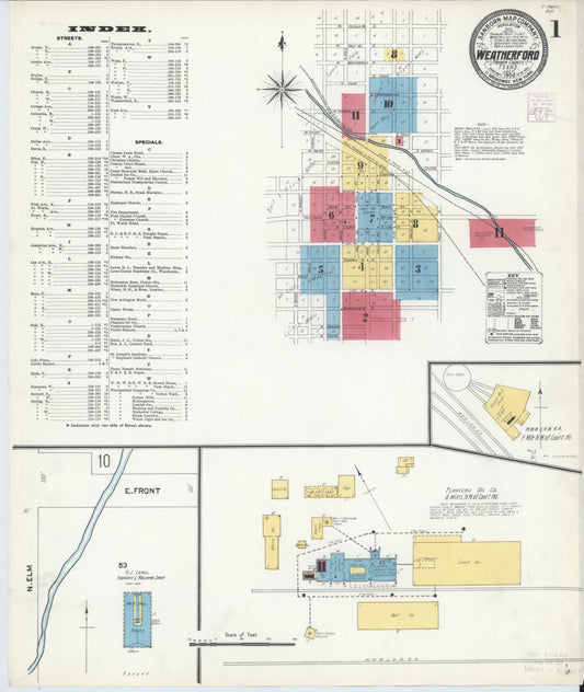 Sanborn Fire Insurance Map from Weatherford, Parker County, Texas (1905), Sheet #0001 - Historic Sanborn Fire Insurance Map Print, vintage old map wall art, antique decor, genealogy gift, Texas Texas map