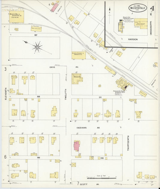 Sanborn Fire Insurance Map from Wichita Falls, Wichita County, Texas (1908), Sheet #0004 - Historic Sanborn Fire Insurance Map Print, vintage old map wall art, antique decor, genealogy gift, Texas Texas map