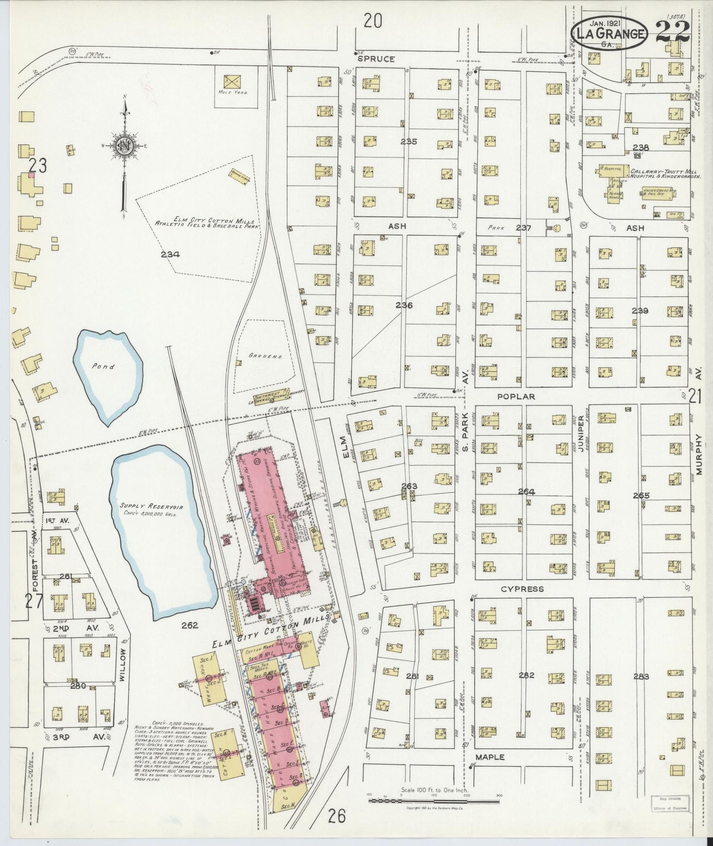 Sanborn Fire Insurance Map from La Grange, Troup County, Georgia (1921), Sheet #0022 - Complete Map Set gallery image, historic Sanborn map, vintage wall art, Georgia Georgia