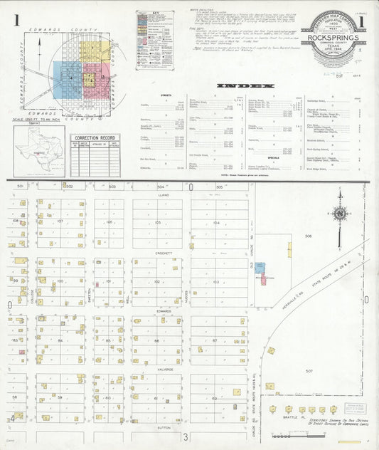 Sanborn Fire Insurance Map from Rocksprings, Edwards County, Texas (1948), Sheet #0001 - Historic Sanborn Fire Insurance Map Print, vintage old map wall art, antique decor, genealogy gift, Texas Texas map