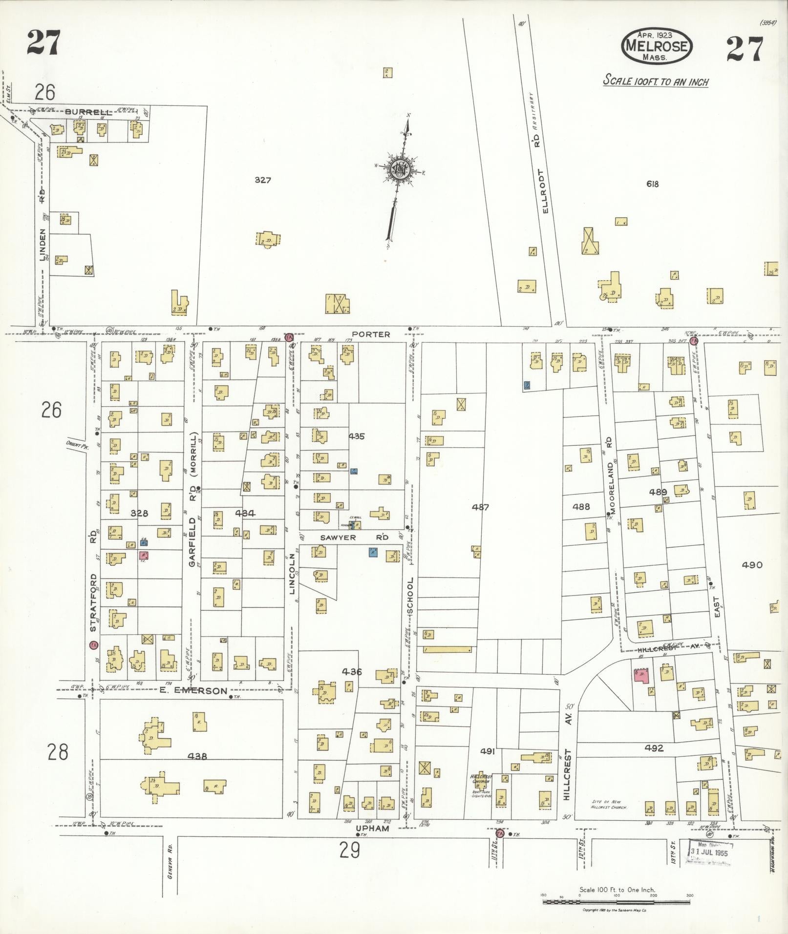 Sanborn Fire Insurance Map from Melrose, Middlesex County, Massachusetts (1923), Sheet #0027 - Historic Sanborn Fire Insurance Map Print, vintage old map wall art, antique decor, genealogy gift, Massachusetts Massachusetts map