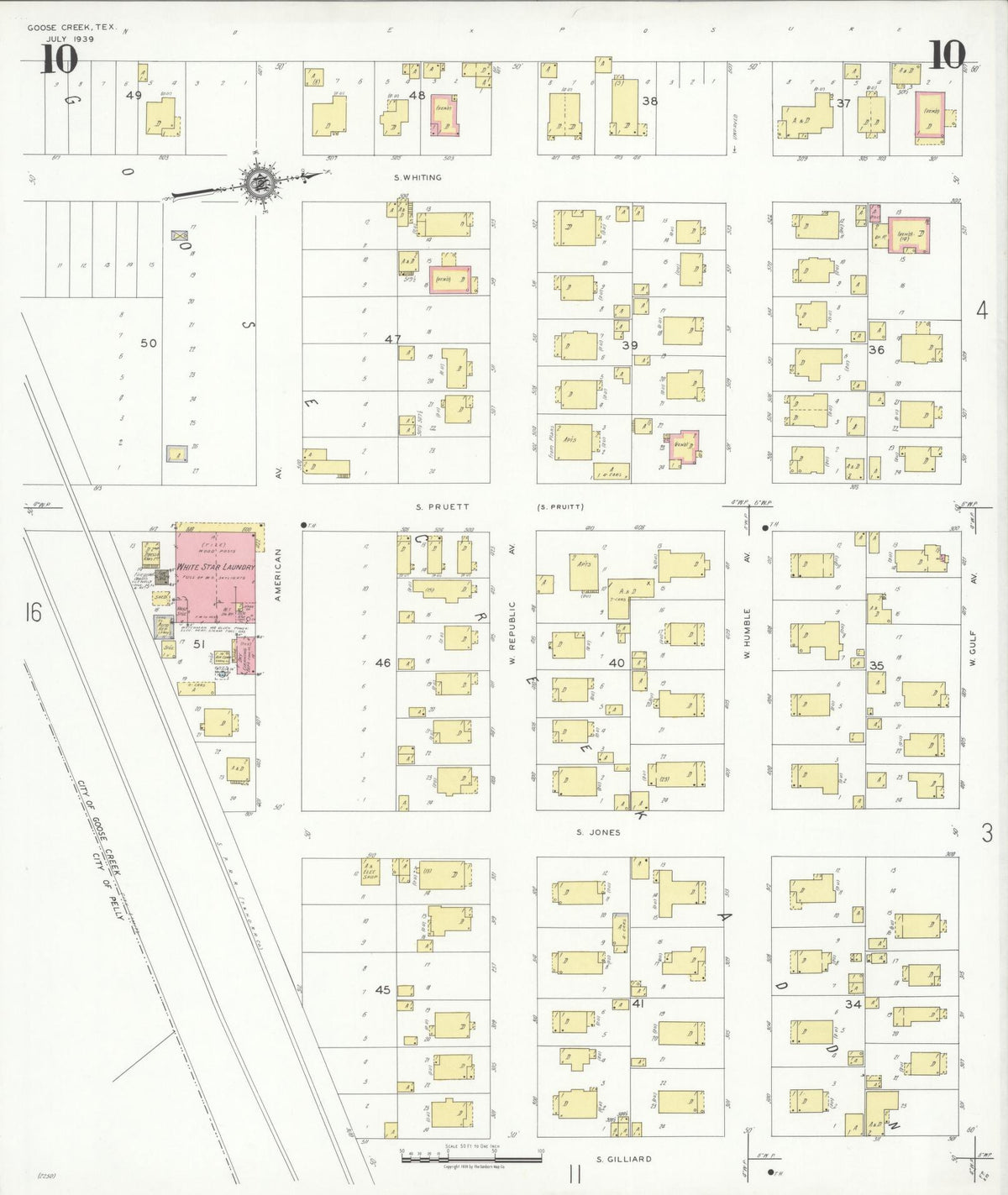 Sanborn Fire Insurance Map from Goose Creek, Harris County, Texas (1939), Sheet #0010 - Complete Map Set gallery image, historic Sanborn map, vintage wall art, Texas Texas