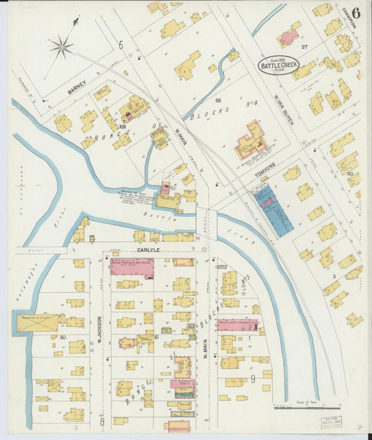 Sanborn Fire Insurance Map from Battle Creek, Calhoun County, Michigan (1902), Sheet #0006 - Historic Sanborn Fire Insurance Map Print, vintage old map wall art, antique decor, genealogy gift, Michigan Michigan map