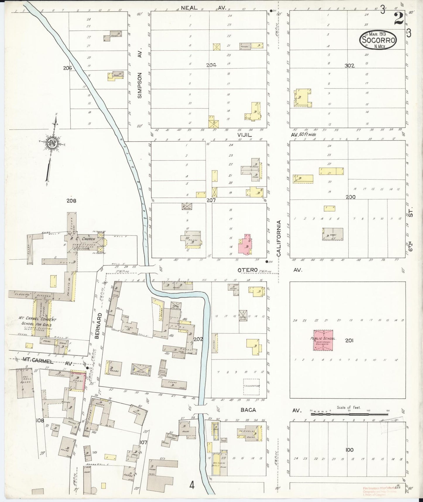 Sanborn Fire Insurance Map from Socorro, Socorro County, New Mexico (1913), Sheet #0002 - Complete Map Set gallery image, historic Sanborn map, vintage wall art, New Mexico New Mexico