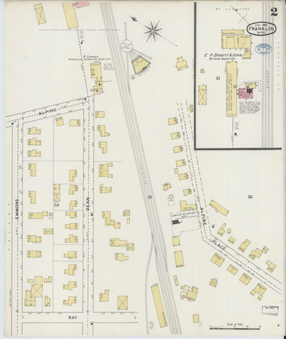 Sanborn Fire Insurance Map from Franklin, Norfolk County, Massachusetts (1894), Sheet #0002 - Historic Sanborn Fire Insurance Map Print, vintage old map wall art, antique decor, genealogy gift, Massachusetts Massachusetts map