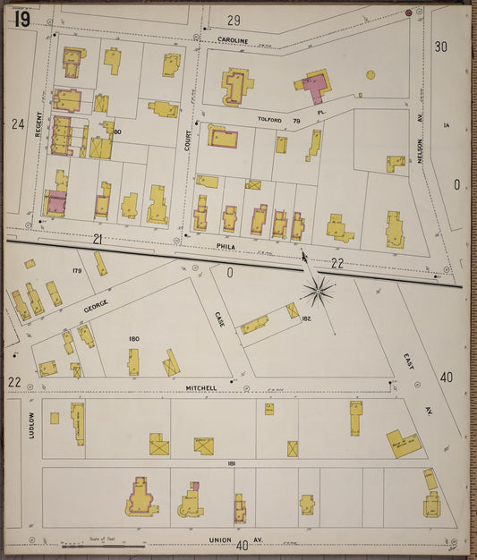Sanborn Fire Insurance Map from Saratoga, Saratoga County, New York (1900), Sheet #0019 - Historic Sanborn Fire Insurance Map Print, vintage old map wall art, antique decor, genealogy gift, New York New York map