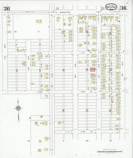Sanborn Fire Insurance Map from Decatur, Morgan County, Alabama (1927), Sheet #0036 - Historic Sanborn Fire Insurance Map Print, vintage old map wall art, antique decor, genealogy gift, Alabama Alabama map