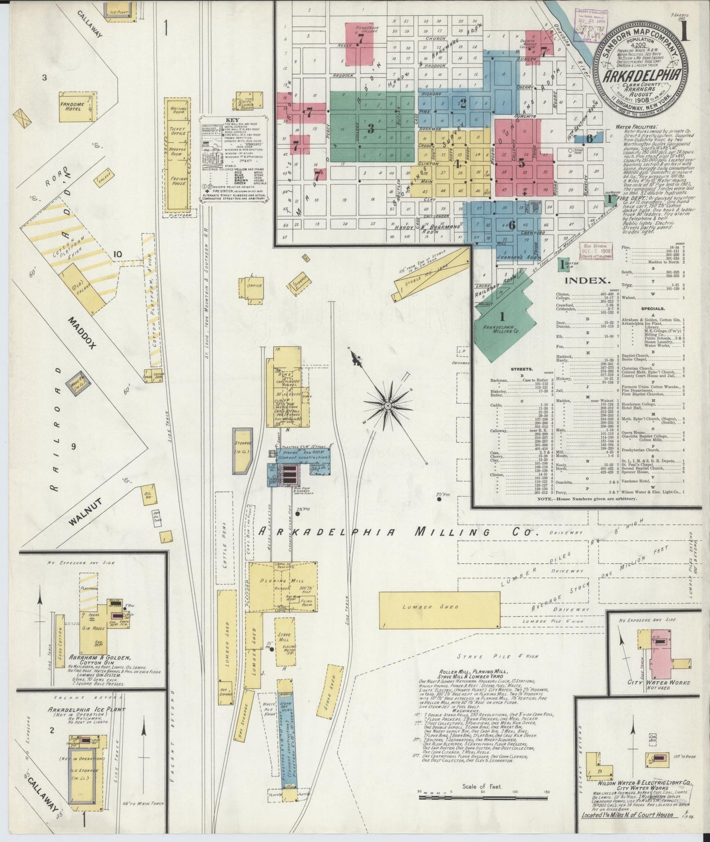Sanborn Fire Insurance Map from Arkadelphia, Clark County, Arkansas (1908), Sheet #0001 - Complete Map Set gallery image, historic Sanborn map, vintage wall art, Arkansas Arkansas
