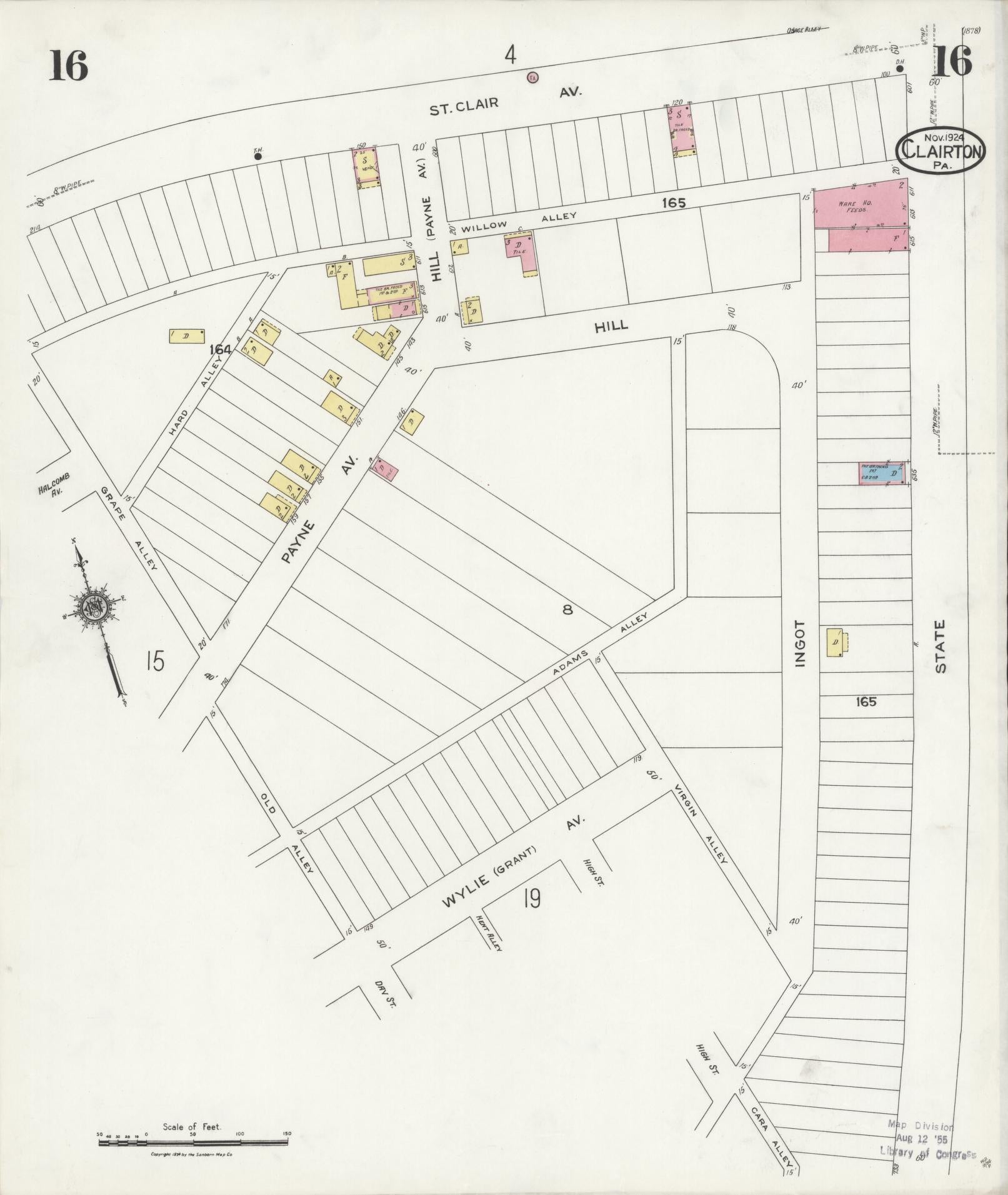 Sanborn Fire Insurance Map from Clairton, Allegheny County, Pennsylvania (1924), Sheet #0016 - Historic Sanborn Fire Insurance Map Print, vintage old map wall art, antique decor, genealogy gift, Pennsylvania Pennsylvania map
