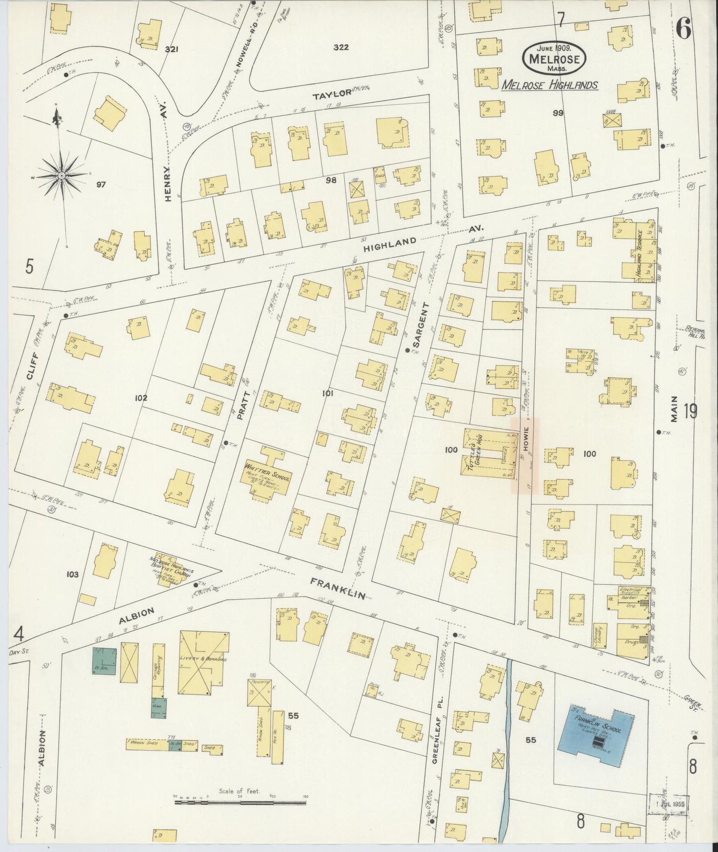 Sanborn Fire Insurance Map from Melrose, Middlesex County, Massachusetts (1909), Sheet #0006 - Complete Map Set gallery image, historic Sanborn map, vintage wall art, Massachusetts Massachusetts