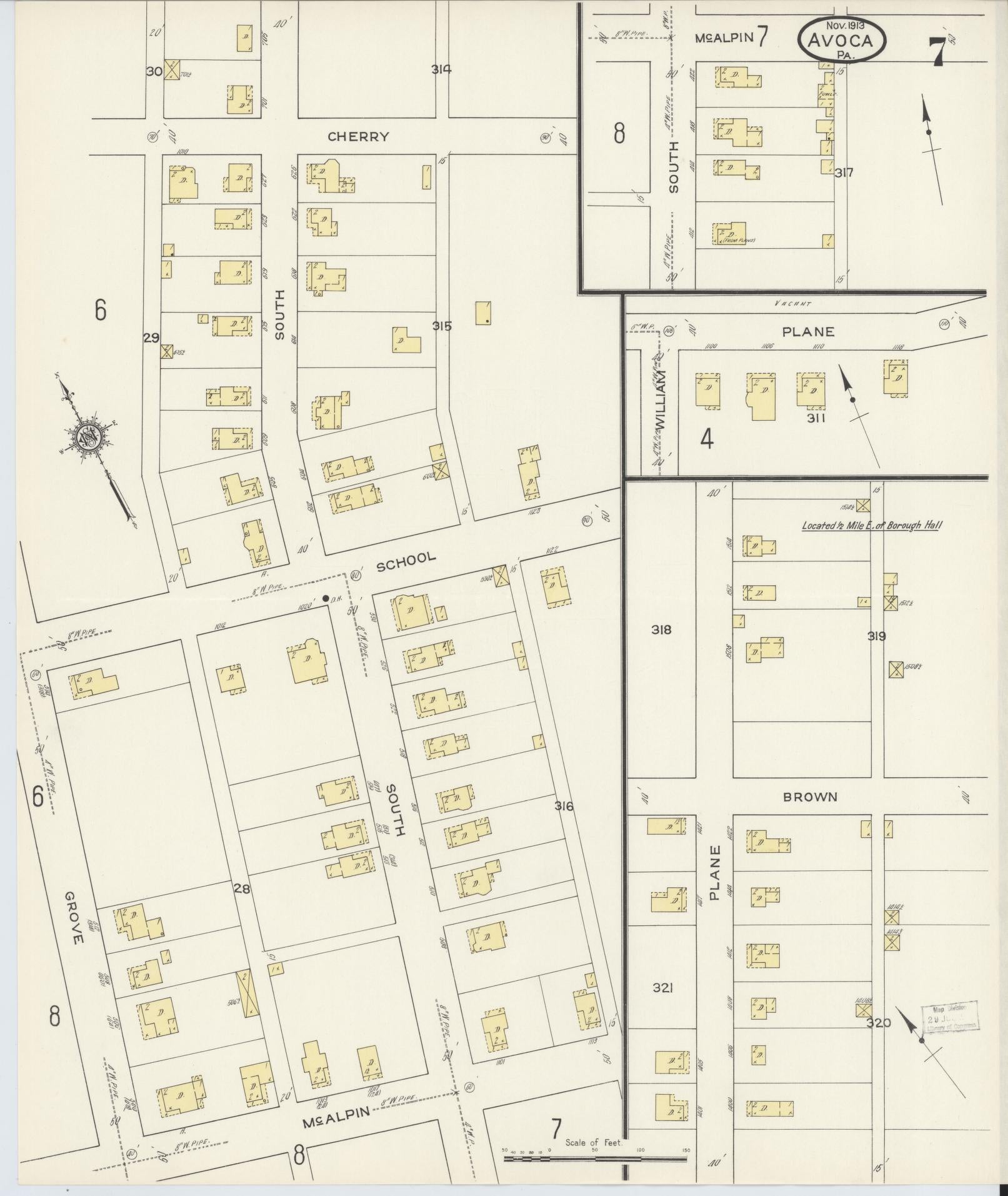 Sanborn Fire Insurance Map from Avoca, Luzerne County, Pennsylvania (1913), Sheet #0007 - Historic Sanborn Fire Insurance Map Print, vintage old map wall art, antique decor, genealogy gift, Pennsylvania Pennsylvania map