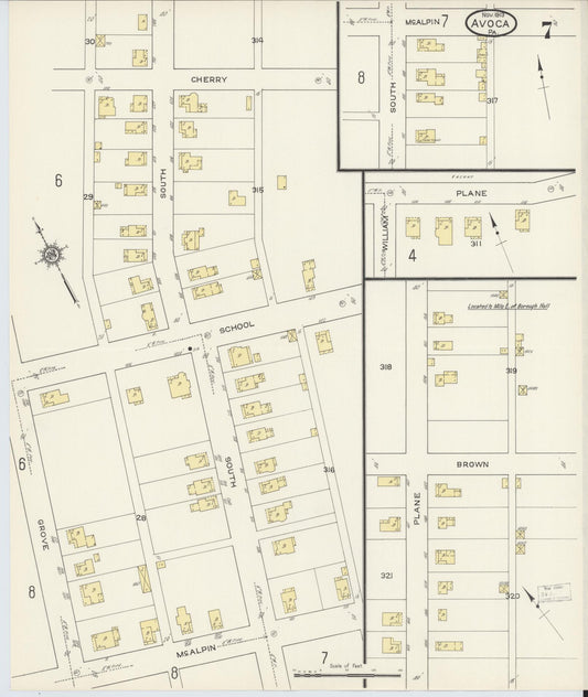 Sanborn Fire Insurance Map from Avoca, Luzerne County, Pennsylvania (1913), Sheet #0007 - Historic Sanborn Fire Insurance Map Print, vintage old map wall art, antique decor, genealogy gift, Pennsylvania Pennsylvania map
