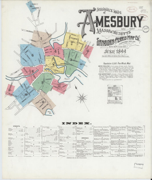 Sanborn Fire Insurance Map from Amesbury, Essex County, Massachusetts. (1899) – Historic Sanborn Fire Insurance Map Print